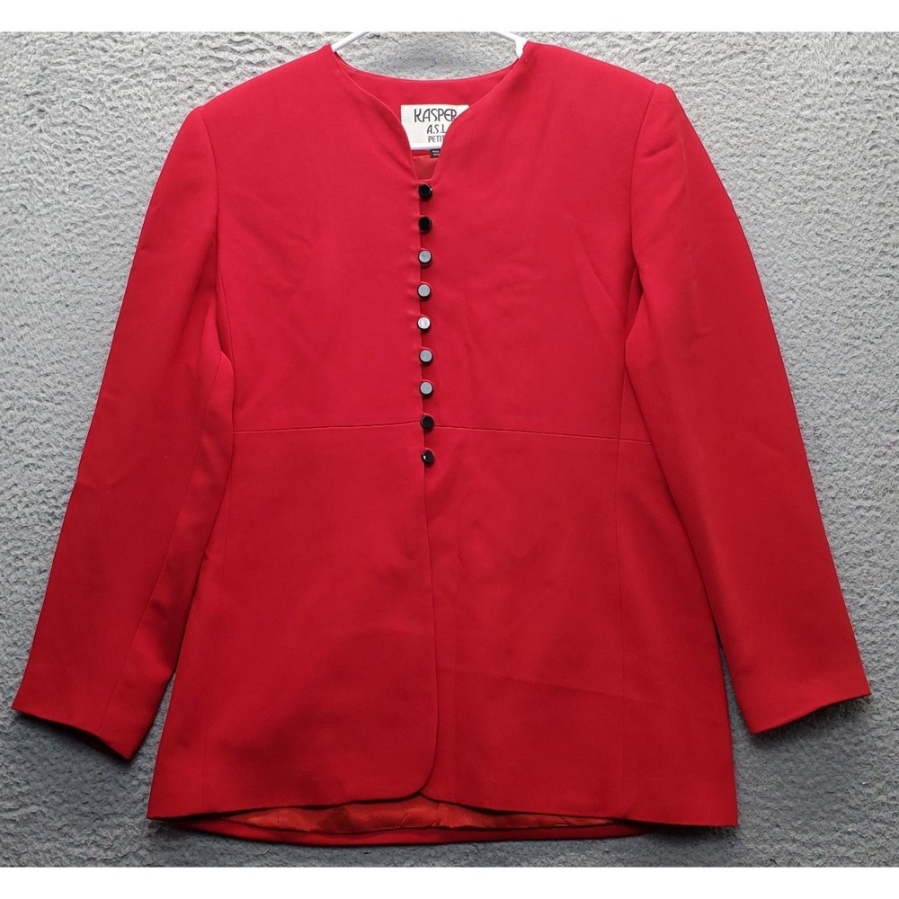 Kasper A.S.L. Blazer Jacket Womens Petite 6P Red Formal Long Sleeve Button Front